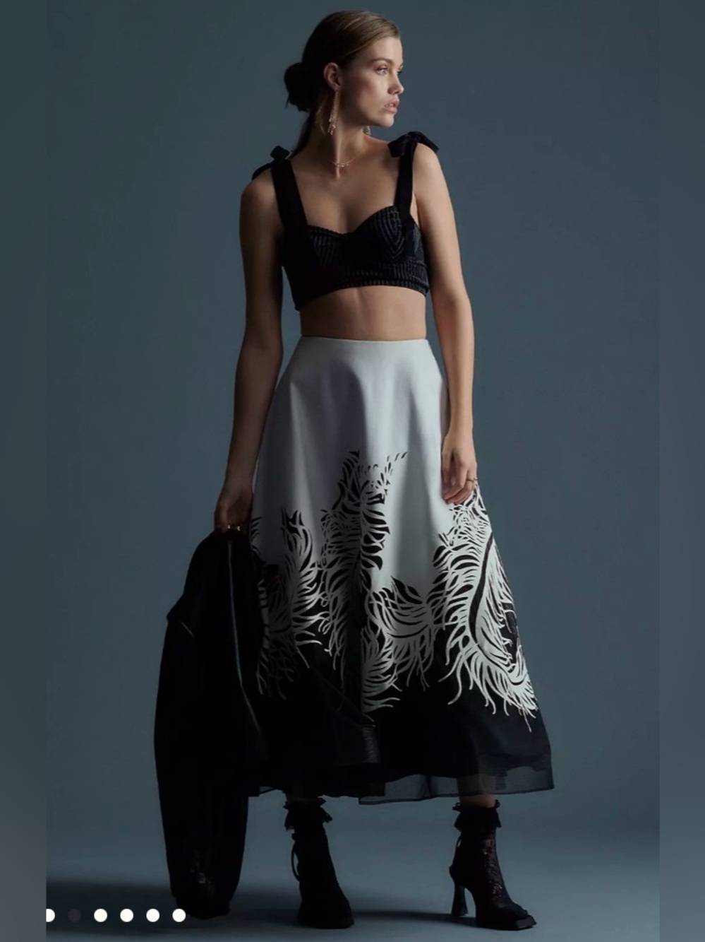 Geisha Designs Feather Tulle Maxi Skirt High Waist A-Line Black White Size XS - Picture 5 of 12